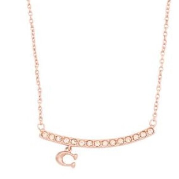 COACH Pave Bar Charm Necklace & Hinged Bangle Set in Rose Gold - Picture 5 of 8
